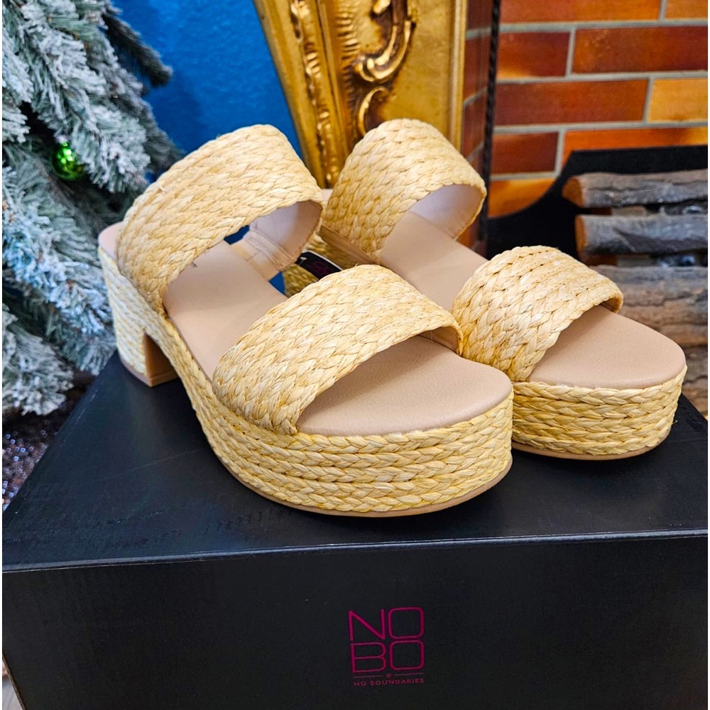 No Boundaries Women's Raffia Double Band Platform Sandals. Multiple Sizes!